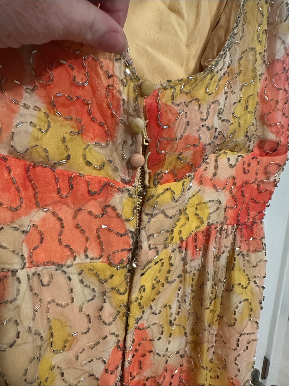 Vintage John Hogan Beaded Silk Dress La Jolla Floral Sequin Maxi Slip Dress - Picture 3 of 5